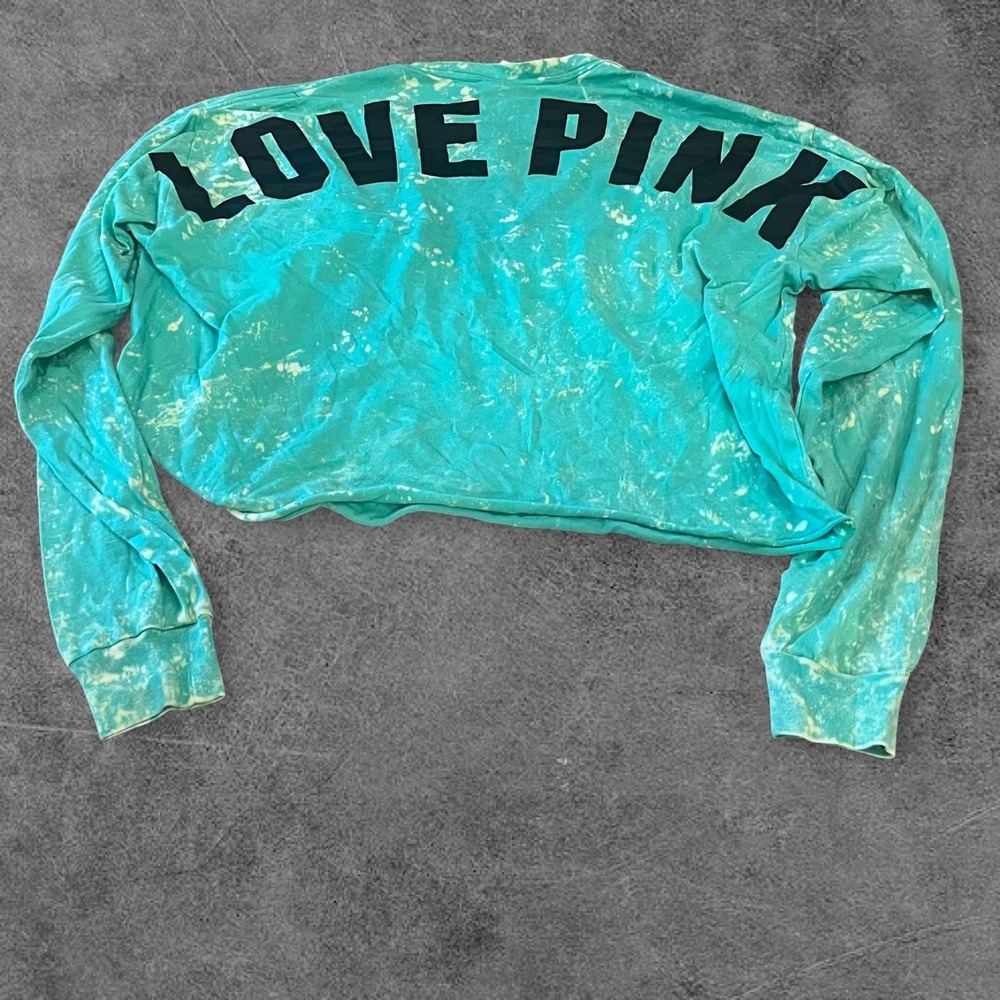 Y2K Vibe Victoria's Secret PINK Teal Tie Dye Crop Cutout Long Sleeve - XS